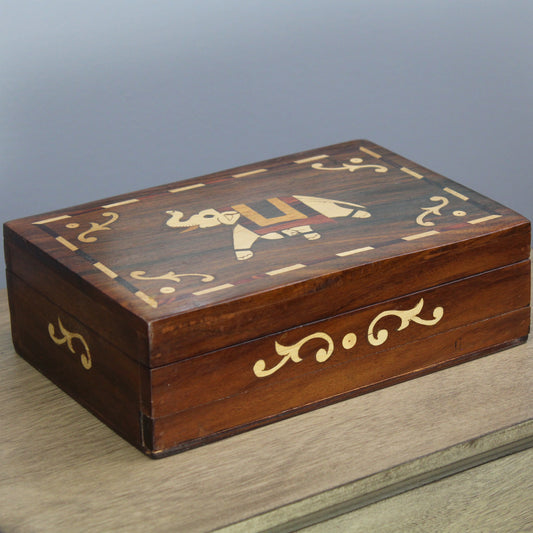 Natural Geo Handmade Rosewood Brown Elephant Wooden Jewelry Box