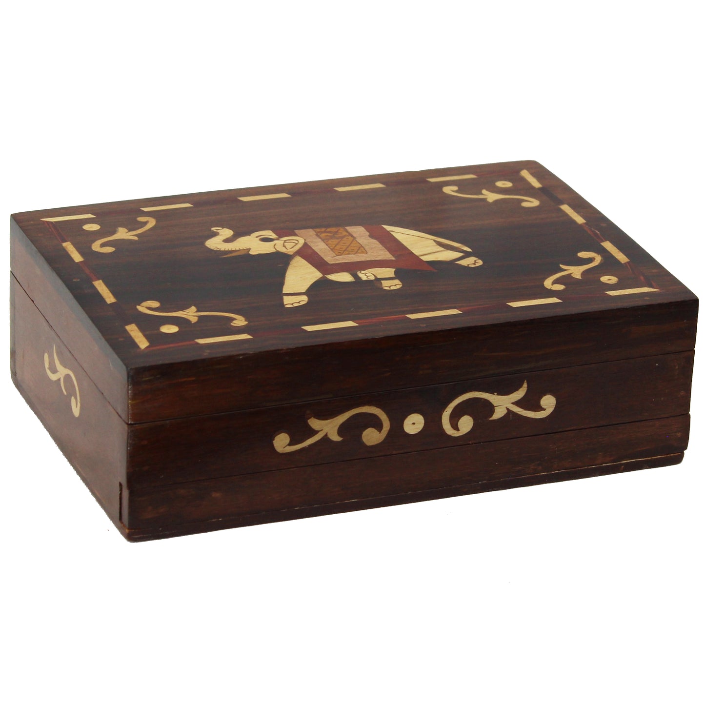 Natural Geo Handmade Rosewood Yellow Elephant Wooden Decorative Box