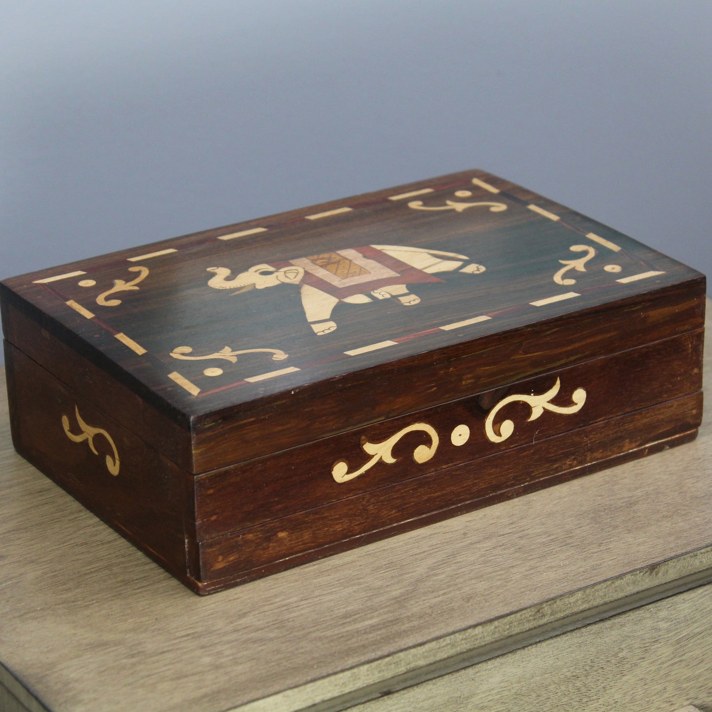 Natural Geo Handmade Rosewood Yellow Elephant Wooden Jewelry Box