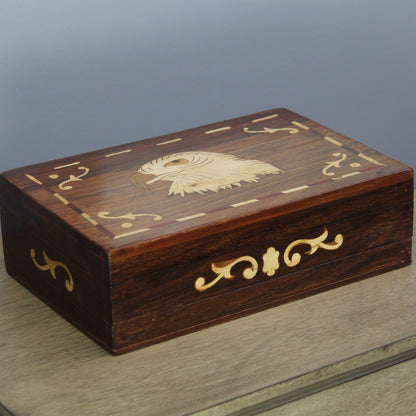 Natural Geo Handmade Rosewood Hawk Wooden Jewelry Box
