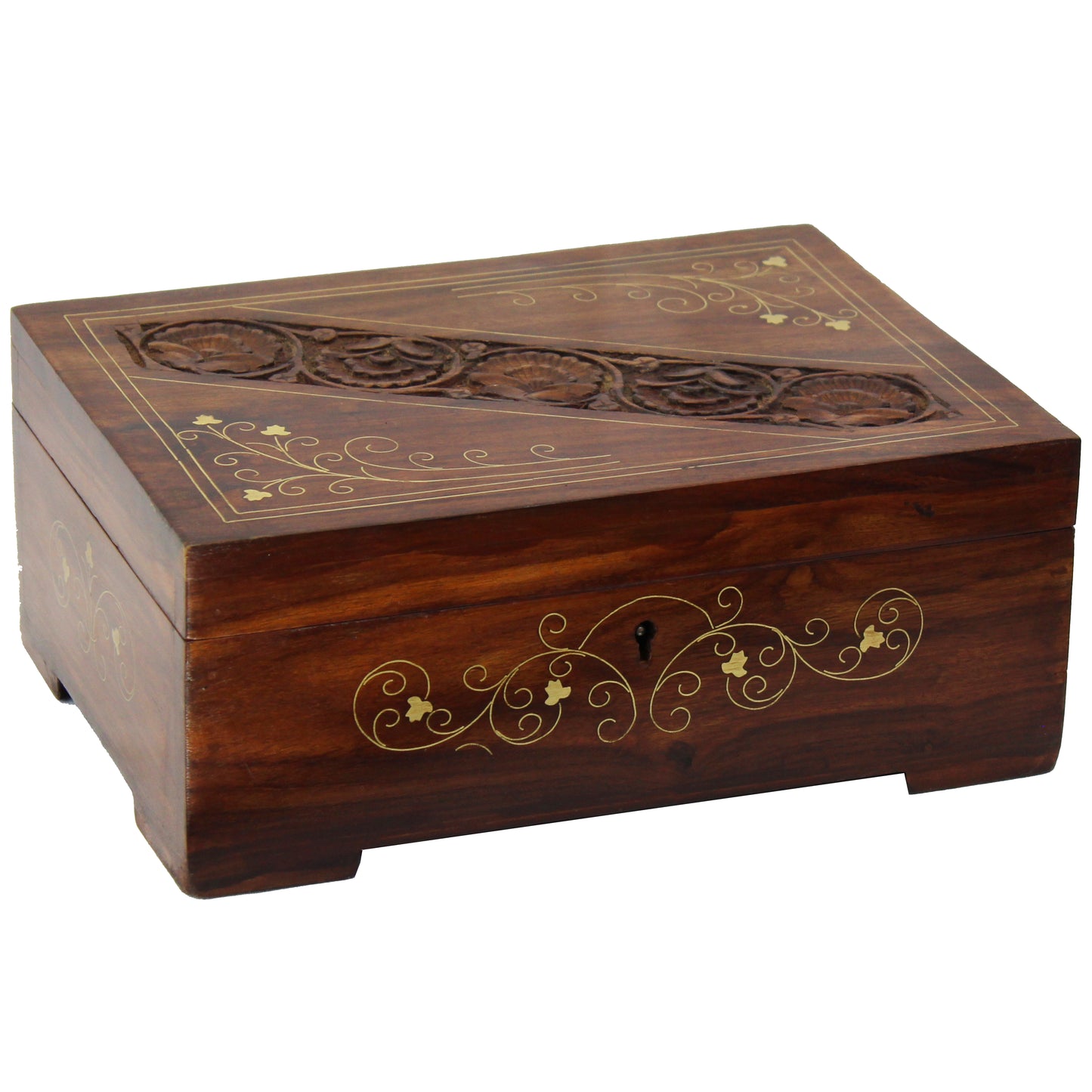 Natural Geo Handmade Rosewood Carved Wooden Decorative Box with Key