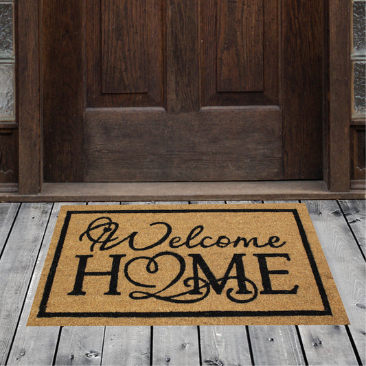 Natural Geo Island Welcome Home Beige/Black Natural Coir Door Mat 18 x 30"