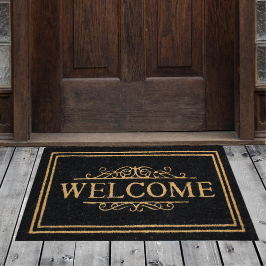 Natural Geo Island Classic Welcome Black/Beige Natural Coir Door Mat 20 x 31"