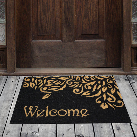 Natural Geo Island Paisley Welcome Black/Beige Natural Coir Door Mat 20 x 31"