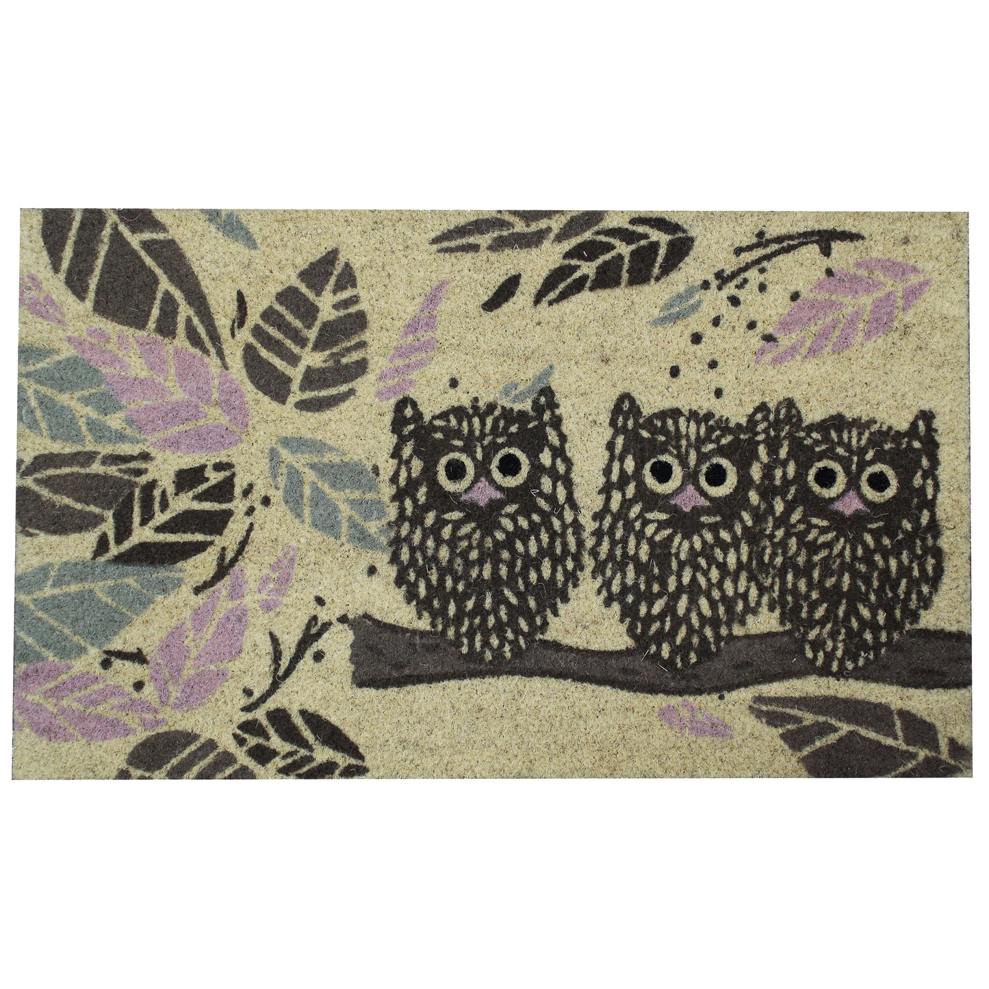 Natural Geo Island Staring Owls Yellow/Brown Natural Coir Door Mat 18 x 30"