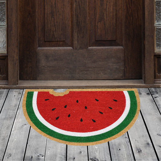 Natural Geo Island Bitten Watermelon Red/Green Natural Coir Door Mat 20 x 31"
