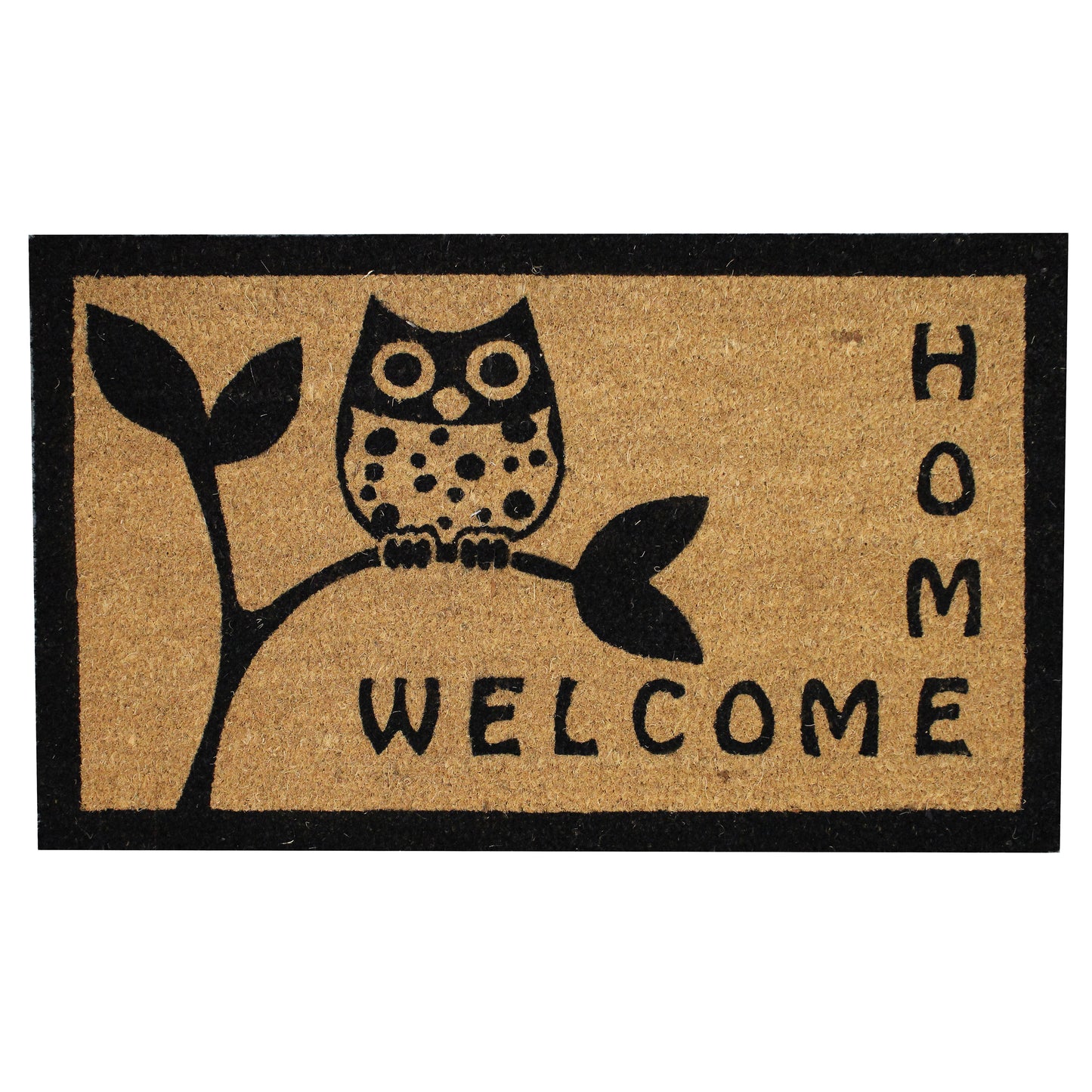 Natural Geo Island Sitting Owl Beige/Black Natural Coir Door Mat 18 x 30"