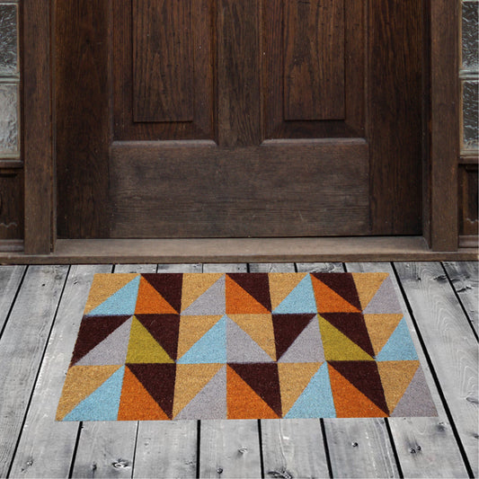 Natural Geo Island Triangles Multicolored Natural Coir Door Mat 18 x 30"