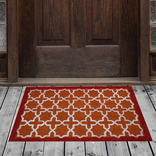 Natural Geo Island Geometric Stars Orange/Red Natural Coir Door Mat 20 x 31"