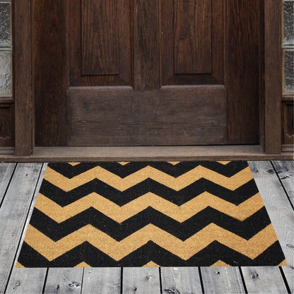 Natural Geo Island Chevron Black/Beige Natural Coir Door Mat 20 x 31"