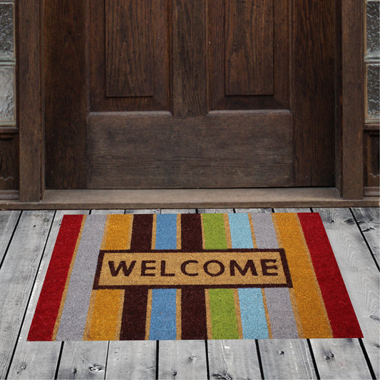 Natural Geo Island Striped Welcome Multicolored Natural Coir Door Mat 18 x 30"