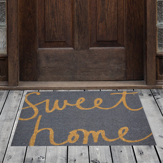 Natural Geo Island Sweet Home Gray/Beige Natural Coir Door Mat 18 x 30"