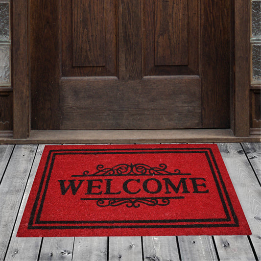 Natural Geo Island Bordered Welcome Red/Black Natural Coir Door Mat 20 x 31"