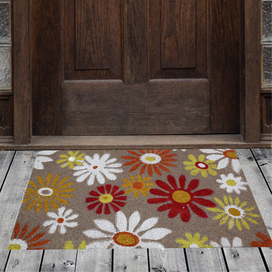 Natural Geo Island Sunflower Floral Multicolored Natural Coir Door Mat 18 x 30"