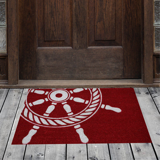 Natural Geo Island Ship Wheel Red/White Natural Coir Door Mat 20 x 31"