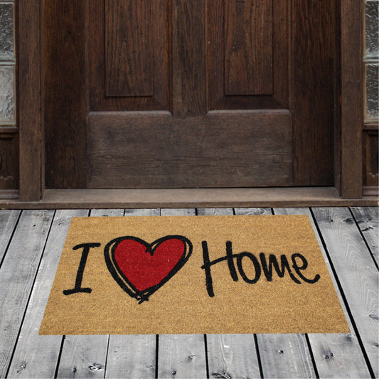 Natural Geo Island Heart Home Beige/Red Natural Coir Door Mat 18 x 30"