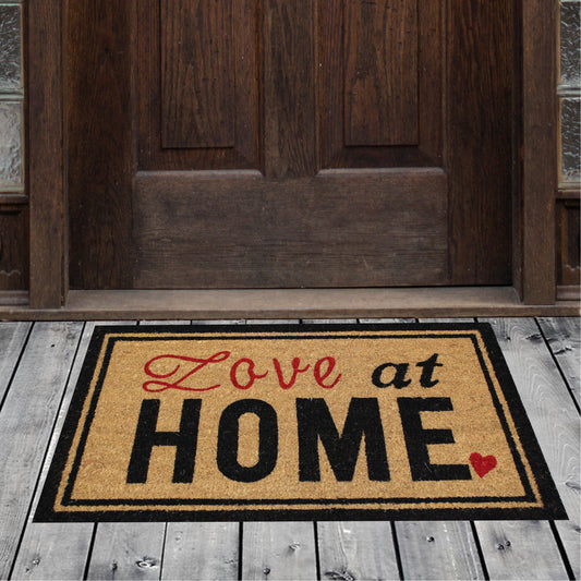 Natural Geo Island Love Home Bordered Black/Red Natural Coir Door Mat 18 x 30"