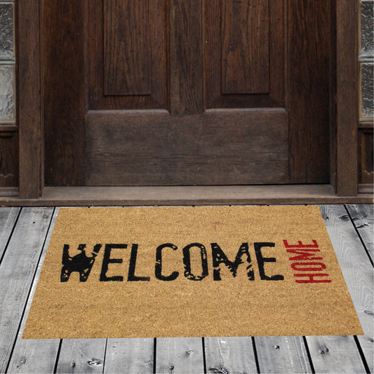 Natural Geo Island Welcome Home Black/Red Natural Coir Door Mat 18 x 30"