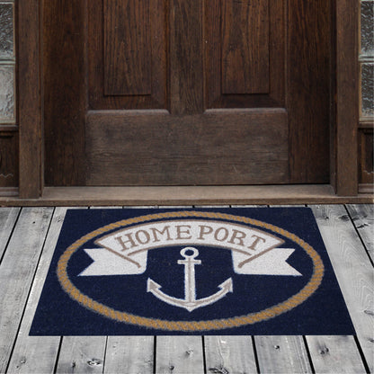 Natural Geo Island Homeport Anchor Blue/White Natural Coir Door Mat 20 x 31"