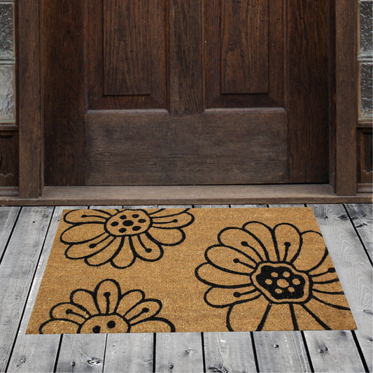 Natural Geo Island Floral Pollen Black/Beige Natural Coir Door Mat 18 x 30"