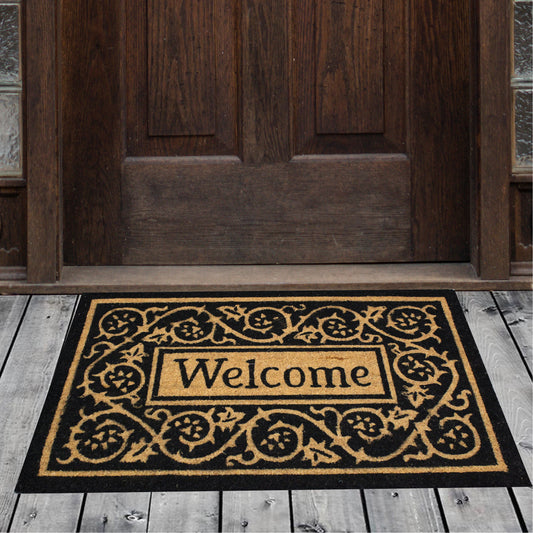 Natural Geo Island Paisley Welcome Black/Beige Natural Coir Door Mat 20 x 31"