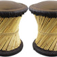 Natural Geo Moray Faux Leather/Reed Decorative Cushioned Accent Stool (Set of 2)