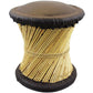 Natural Geo Moray Faux Leather/Reed Decorative Cushioned Accent Stool
