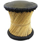 Natural Geo Moray Faux Leather/Reed Decorative Cushioned Accent Stool