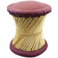 Natural Geo Moray Faux Leather/Reed Decorative Cushioned Accent Stool