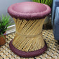 Natural Geo Moray Faux Leather/Reed Decorative Cushioned Accent Stool