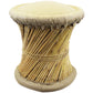Natural Geo Moray Faux Leather/Reed Decorative Cushioned Accent Stool