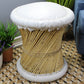 Natural Geo Moray Faux Leather/Reed Decorative Cushioned Accent Stool