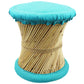 Natural Geo Moray Faux Leather/Reed Decorative Cushioned Accent Stool