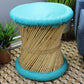 Natural Geo Moray Faux Leather/Reed Decorative Cushioned Accent Stool