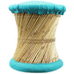 Natural Geo Moray Faux Leather/Reed Decorative Cushioned Accent Stool