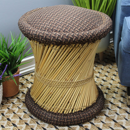 Natural Geo Moray Jute/Reed Decorative Cushioned Accent Stool