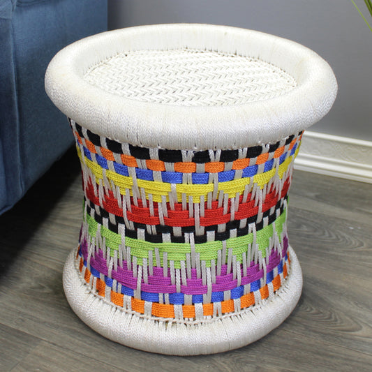 Natural Geo Decorative Handwoven Multicolored Accent Stool