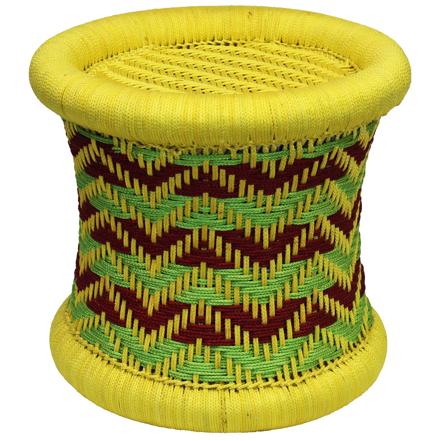 Natural Geo Decorative Handwoven Yellow/Green/Maroon Accent Stool