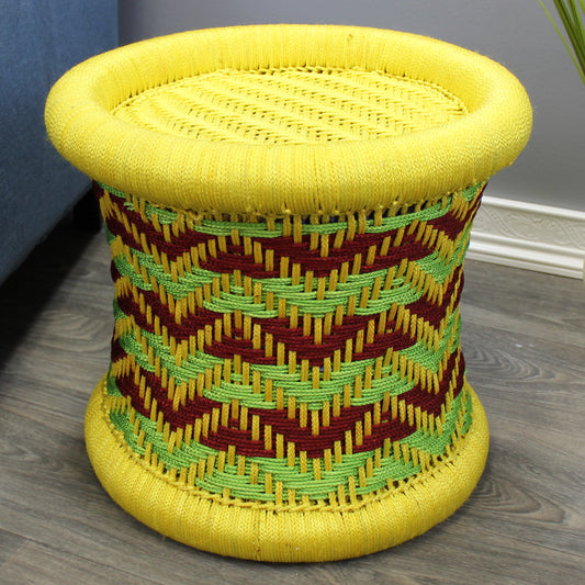Natural Geo Decorative Handwoven Yellow/Green/Maroon Accent Stool