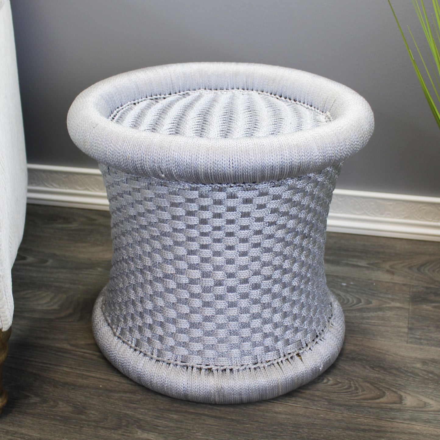 Natural Geo Moray Handwoven Nylon Decorative Accent Stool - Gray