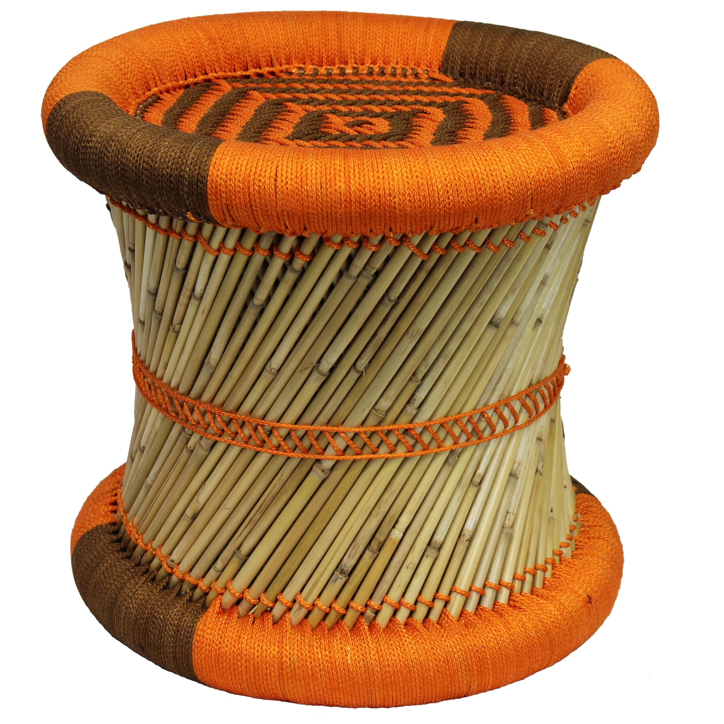 Natural Geo Decorative Handwoven Orange/Brown Accent Stool