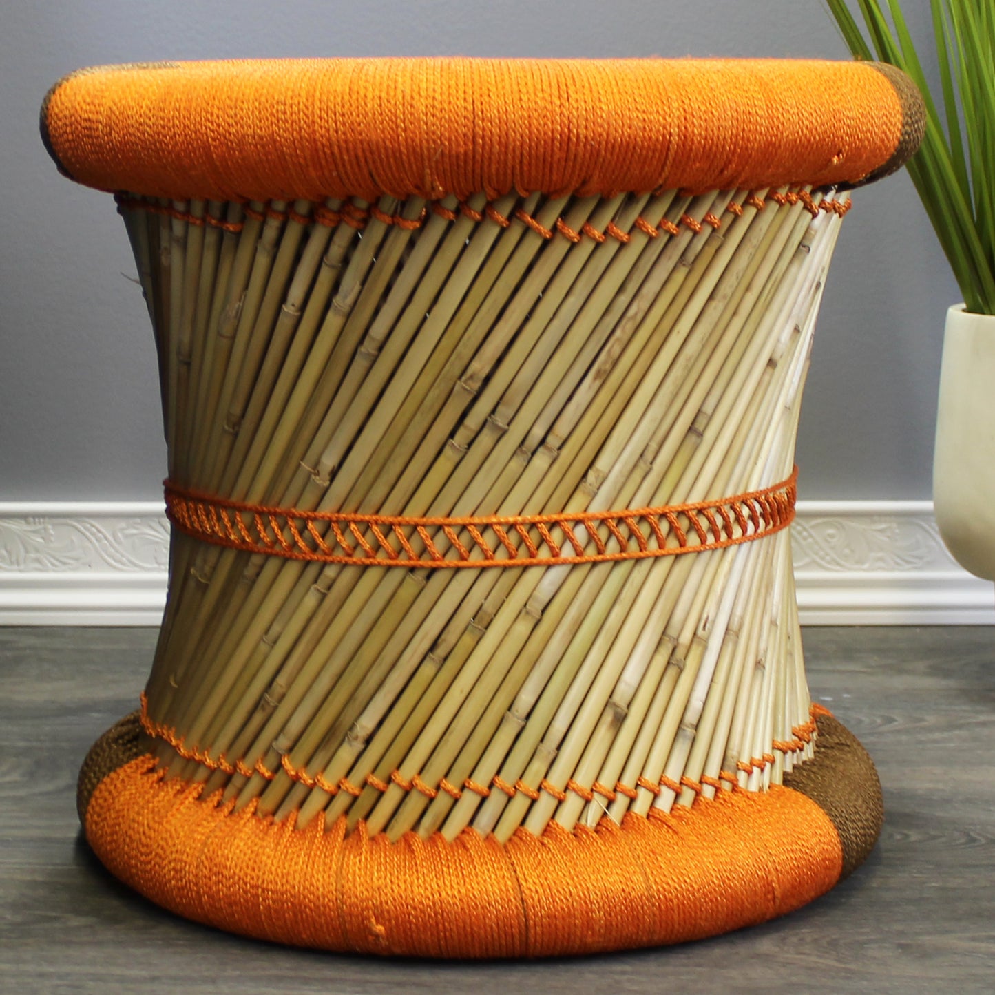 Natural Geo Decorative Handwoven Orange/Brown Accent Stool