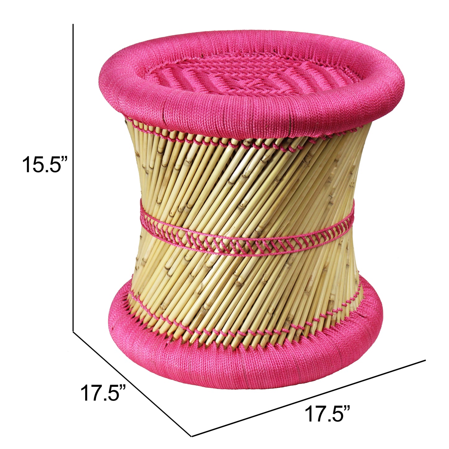 Natural Geo Moray Handwoven Nylon Decorative Accent Stool - Pink