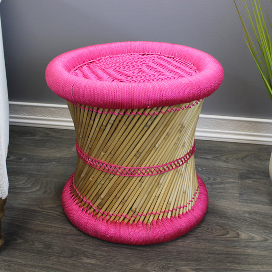 Natural Geo Moray Handwoven Nylon Decorative Accent Stool - Pink