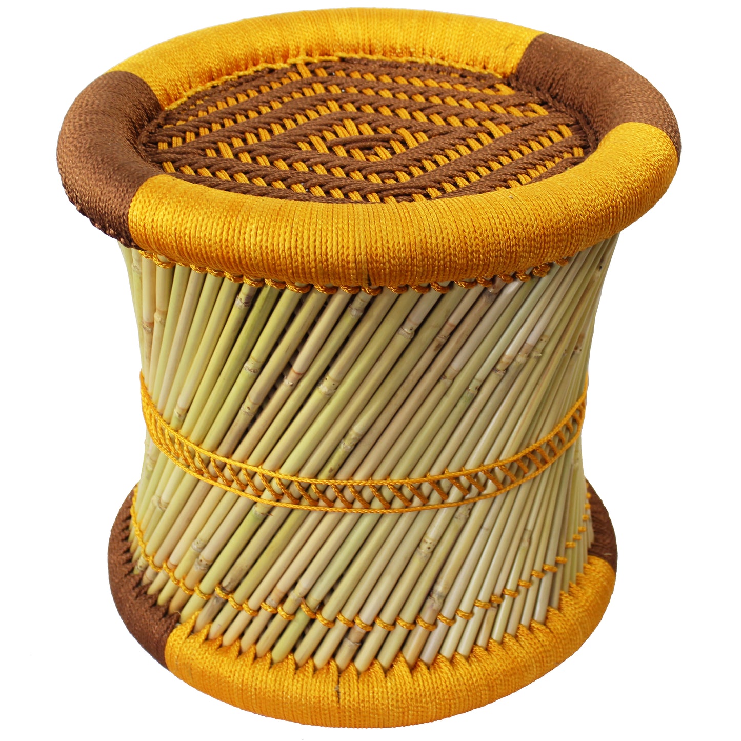 Natural Geo Handwoven Moray Yellow Accent Stool