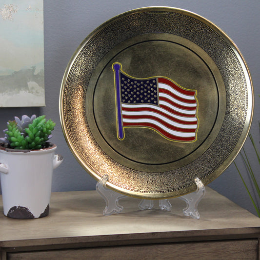 Natural Geo USA Flag Decorative Wall Hanging Brass Accent Plate