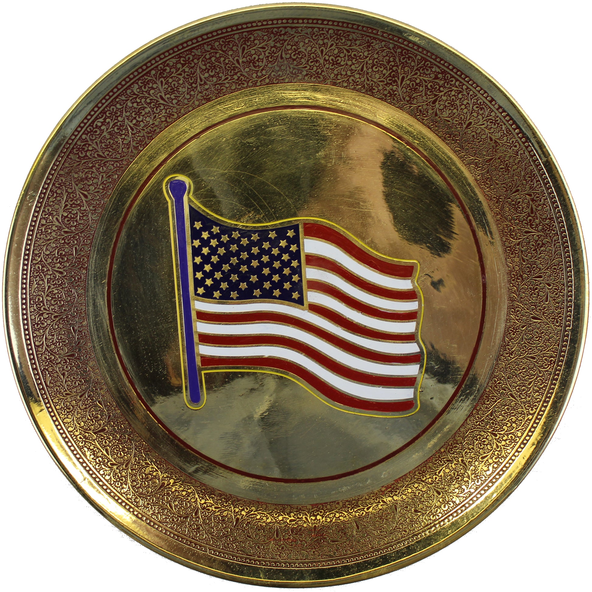 Natural Geo USA Flag Decorative Wall Hanging Brass Accent Plate