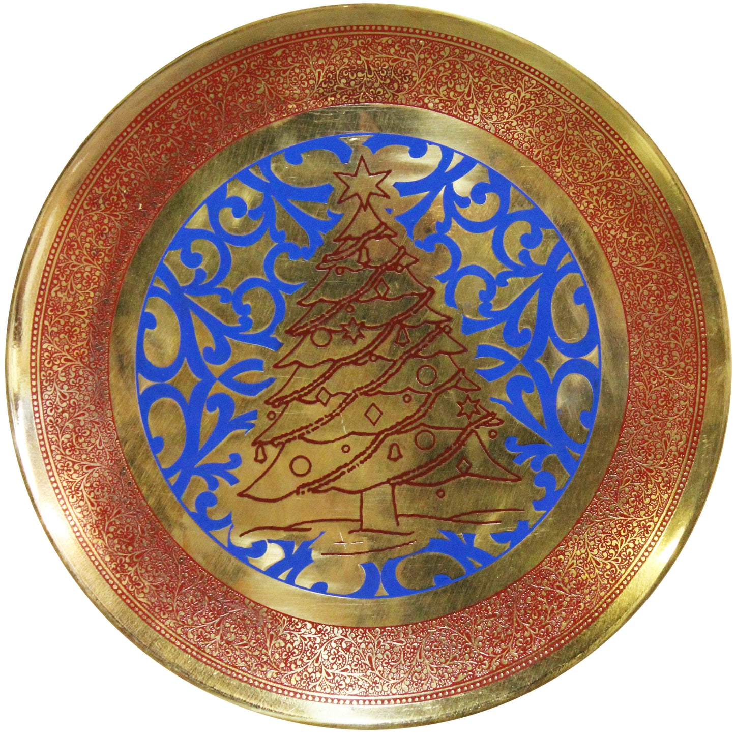 Natural Geo Maroon Christmas Tree Decorative Brass Accent Plate