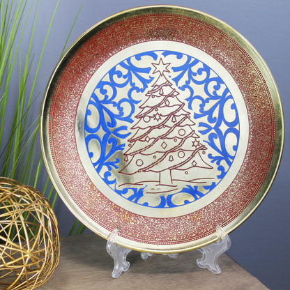 Natural Geo Maroon Christmas Tree Decorative Brass Accent Plate