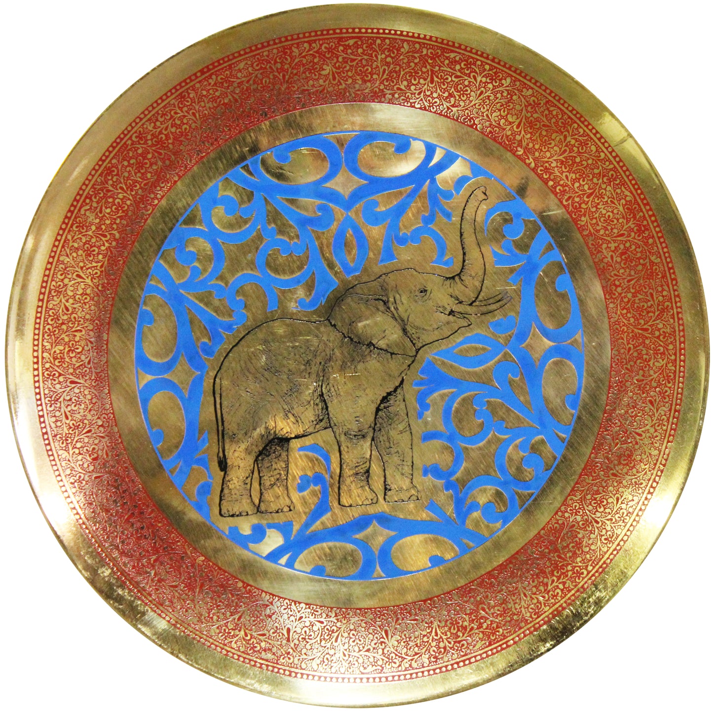 Natural Geo Happy Elephant Decorative Brass Accent Plate